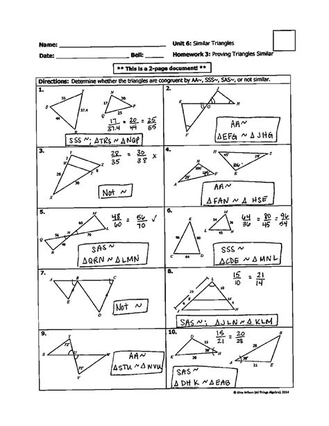 Unit 6 Similarity. . Homework 3 proving triangles similar answer key